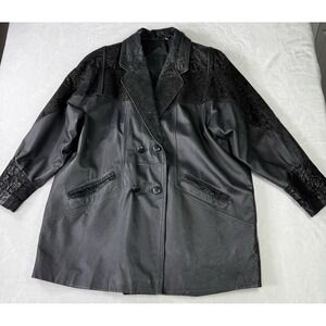 Vintage Preston & York Leather Jacket Womens‎ XL Floral Art to Wear Pig Skin